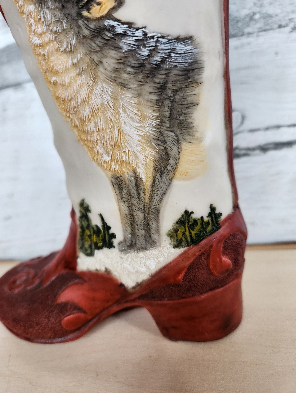 Decorative Cowboy Western Boot Wolf Rustic Small Figurine 7.5" - Picture 6 of 7